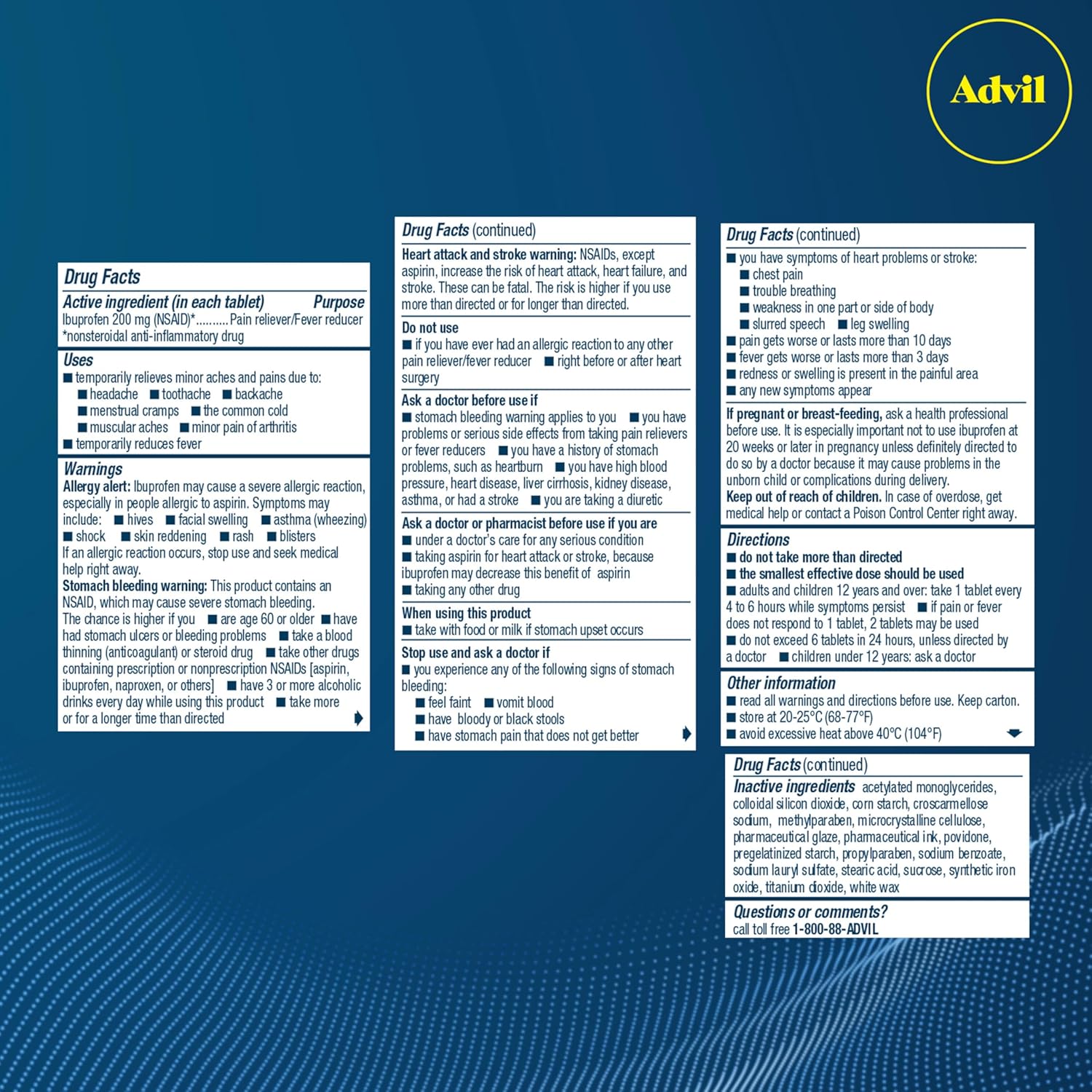 Advil Pain Reliever and Fever Reducer, Pain Relief Medicine with Ibuprofen 200mg for Headache, Backache, Menstrual Pain and Joint Pain Relief - 50x2 Coated Tablets