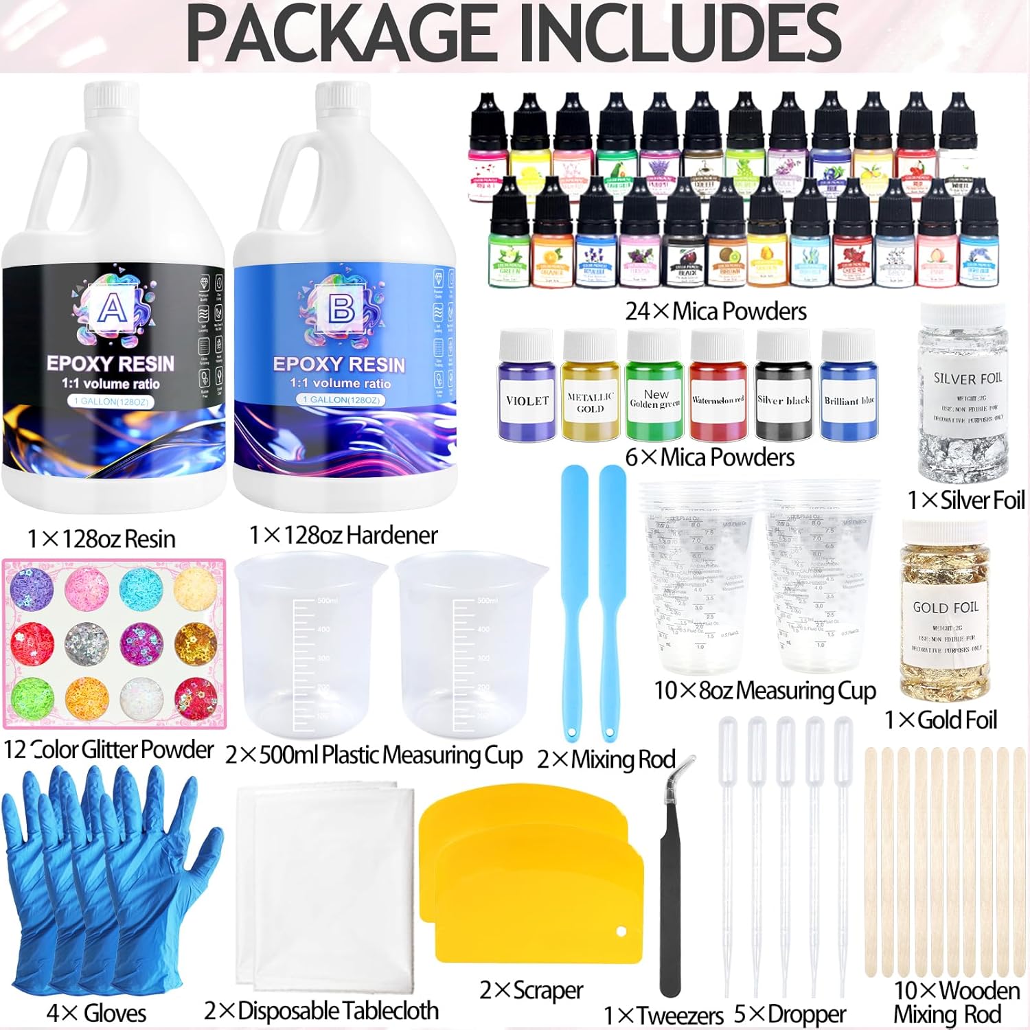 Epoxy Resin 2 Gallon Kit, Clear Resin Epoxy, Resin Kit - High-Gloss,No Bubbles, Not Yellowing, Self-Leveling Art Resin Casting Resin for DIY Art,Crafts,Jewelry,Table Top,Wood & Resin Molds