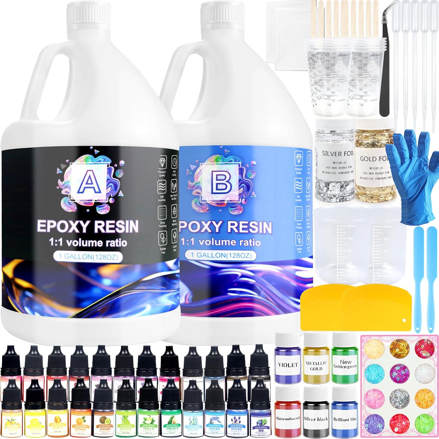 Epoxy Resin 2 Gallon Kit, Clear Resin Epoxy, Resin Kit - High-Gloss,No Bubbles, Not Yellowing, Self-Leveling Art Resin Casting Resin for DIY Art,Crafts,Jewelry,Table Top,Wood & Resin Molds
