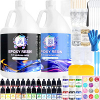 Epoxy Resin 2 Gallon Kit, Clear Resin Epoxy, Resin Kit - High-Gloss,No Bubbles, Not Yellowing, Self-Leveling Art Resin Casting Resin for DIY Art,Crafts,Jewelry,Table Top,Wood & Resin Molds