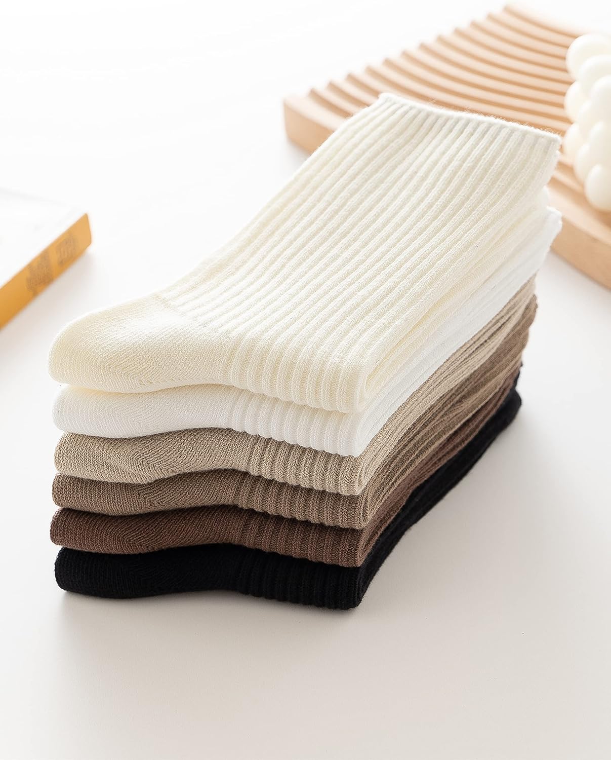ACCFOD Womens Cute Crew Socks Casual Athletic Aesthetic Socks Neutral Cotton Socks for Women Granola Girls Clothes 5-9 Solid Color