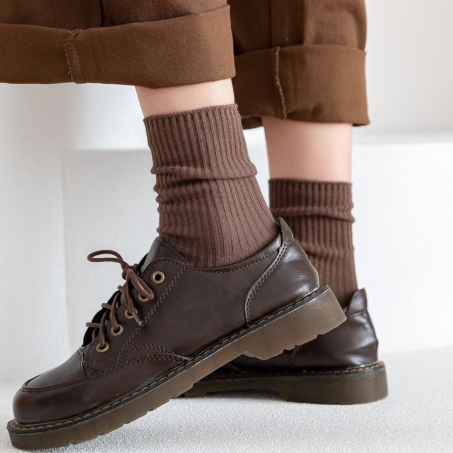 ACCFOD Womens Cute Crew Socks Casual Athletic Aesthetic Socks Neutral Cotton Socks for Women Granola Girls Clothes 5-9 Solid Color