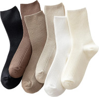 ACCFOD Womens Cute Crew Socks Casual Athletic Aesthetic Socks Neutral Cotton Socks for Women Granola Girls Clothes 5-9 Solid Color