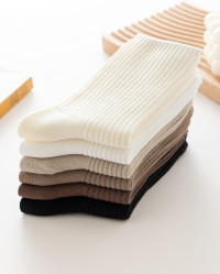 ACCFOD Womens Cute Crew Socks Casual Athletic Aesthetic Socks Neutral Cotton Socks for Women Granola Girls Clothes 5-9 Solid Color