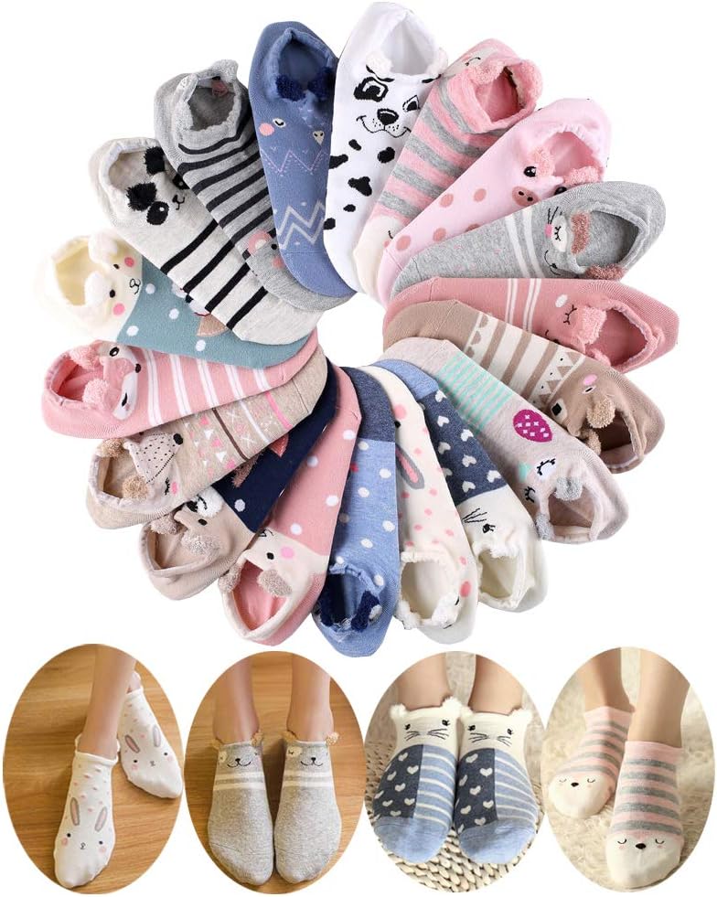 18 Pairs Novelty Animal Cotton Low Cut No Show Ankle Socks for Girls Women Boat Socks