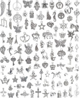 JIALEEY Wholesale Bulk Lots Jewelry Making Silver Charms Mixed Smooth Tibetan Silver Metal Charms Pendants DIY for Necklace Bracelet Jewelry Making and Crafting, 100 PCS