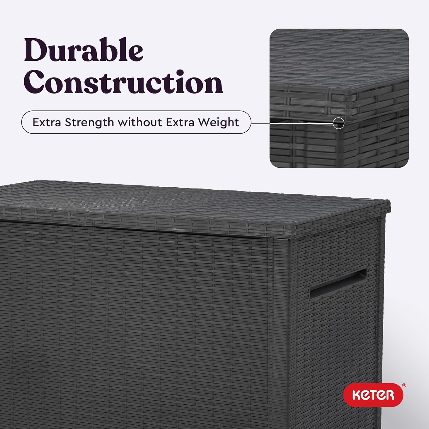 Keter Java XXL 230 Gallon Resin Rattan Look Large Outdoor Storage Deck Box for Patio Furniture Cushions, Pool Toys, and Garden Tools, Dark Grey