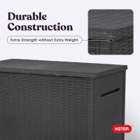 Keter Java XXL 230 Gallon Resin Rattan Look Large Outdoor Storage Deck Box for Patio Furniture Cushions, Pool Toys, and Garden Tools, Dark Grey