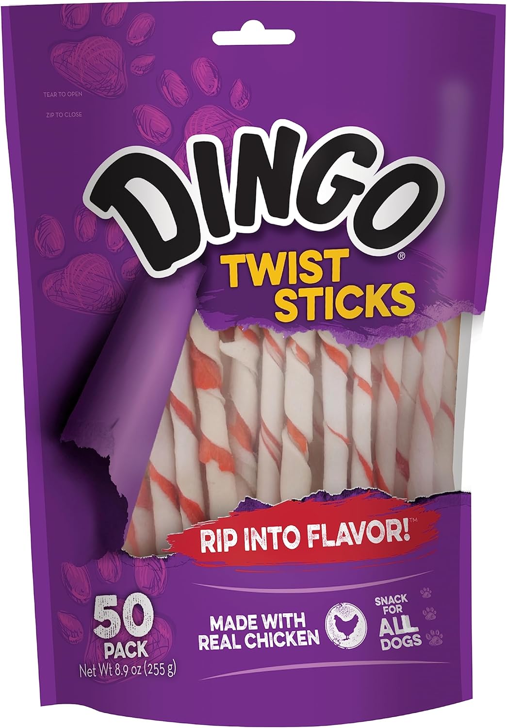 Dingo Twist Sticks 50 Count, Rawhide For Dogs, Made With Real Chicken, 50 Count (Pack of 1) twist sticks 8.9 Ounce (Pack of 1)