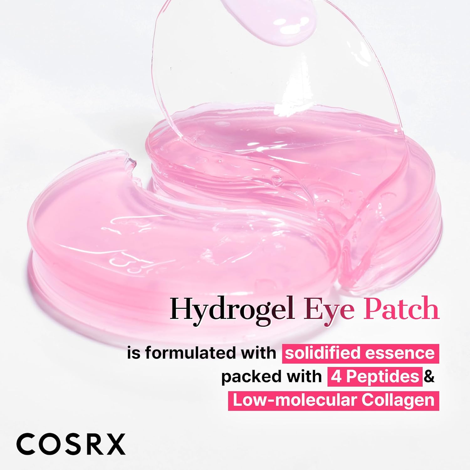 COSRX Pink Peptides Collagen Hydrogel Eye Patch for Puffy Eyes and Dark Circles, Under Eye Mask, 60 Under Eye Patches, Korean Skin Care Peptide Eye Patch