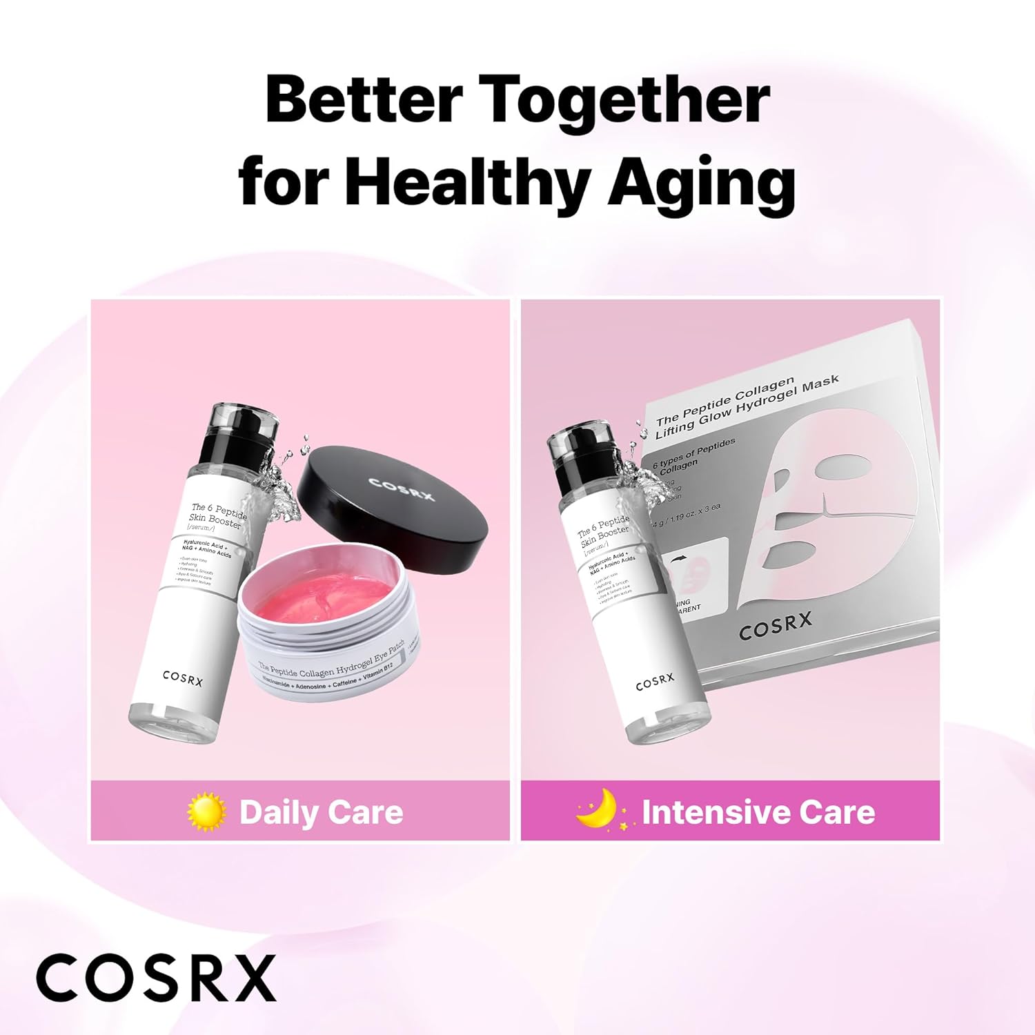 COSRX Pink Peptides Collagen Hydrogel Eye Patch for Puffy Eyes and Dark Circles, Under Eye Mask, 60 Under Eye Patches, Korean Skin Care Peptide Eye Patch