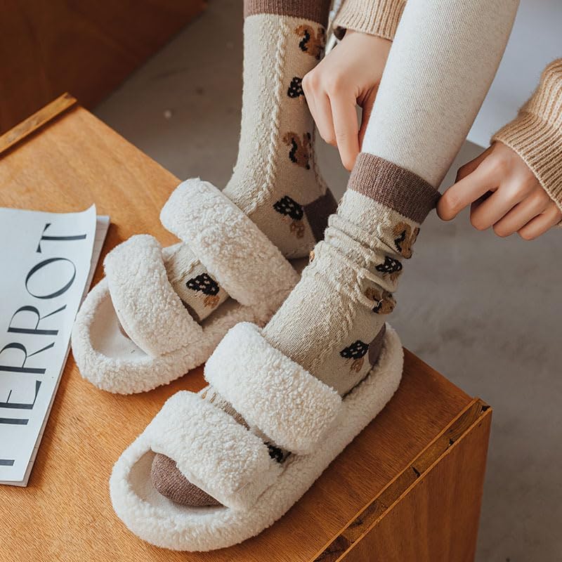 6 Pair Cute Cotton Kawaii Bear Ankle Socks - Preppy Ruffle Japanese Thick Fall Vintage Crew Socks for Women One Size 6 Pair