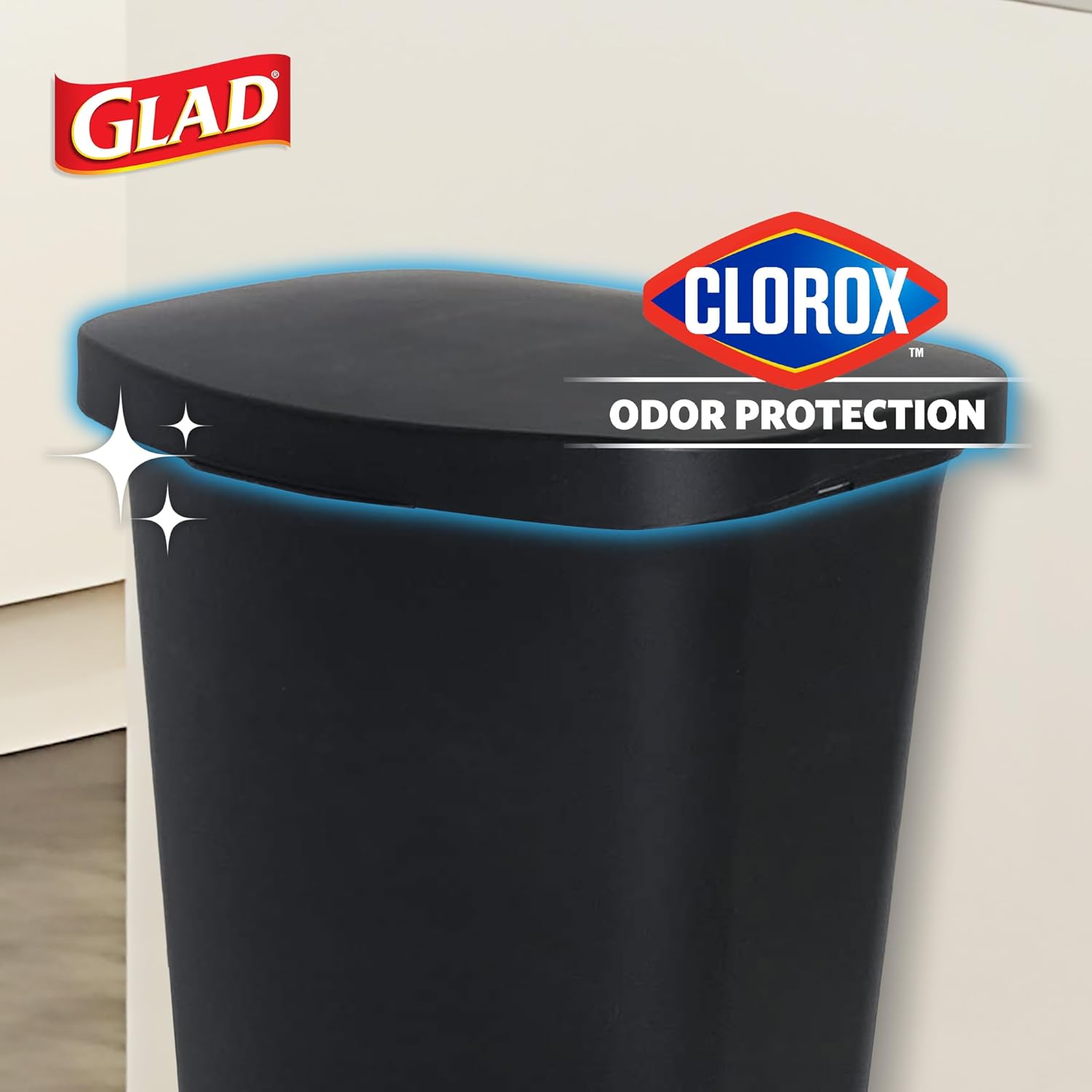 Glad 13 Gallon Trash Can | Plastic Kitchen Waste Bin with Odor Protection of Lid | Hands Free with Step On Foot Pedal and Garbage Bag Rings, Black Black 13 Gallon