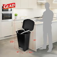 Glad 13 Gallon Trash Can | Plastic Kitchen Waste Bin with Odor Protection of Lid | Hands Free with Step On Foot Pedal and Garbage Bag Rings, Black Black 13 Gallon
