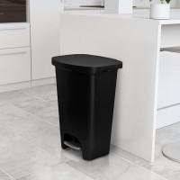 Glad 13 Gallon Trash Can | Plastic Kitchen Waste Bin with Odor Protection of Lid | Hands Free with Step On Foot Pedal and Garbage Bag Rings, Black Black 13 Gallon