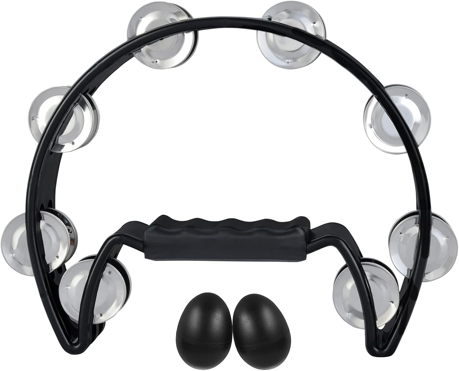 EastRock Tambourine,Metal Jingles Hand Held Percussion Half-Moon Tambourine and Egg Shakers for Kids, Adults, KTV, Party BLACK Halfmoon-1-BLACK