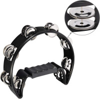 EastRock Tambourine,Metal Jingles Hand Held Percussion Half-Moon Tambourine and Egg Shakers for Kids, Adults, KTV, Party BLACK Halfmoon-1-BLACK