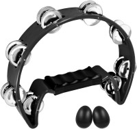 EastRock Tambourine,Metal Jingles Hand Held Percussion Half-Moon Tambourine and Egg Shakers for Kids, Adults, KTV, Party BLACK Halfmoon-1-BLACK