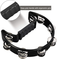EastRock Tambourine,Metal Jingles Hand Held Percussion Half-Moon Tambourine and Egg Shakers for Kids, Adults, KTV, Party BLACK Halfmoon-1-BLACK