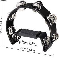 EastRock Tambourine,Metal Jingles Hand Held Percussion Half-Moon Tambourine and Egg Shakers for Kids, Adults, KTV, Party BLACK Halfmoon-1-BLACK