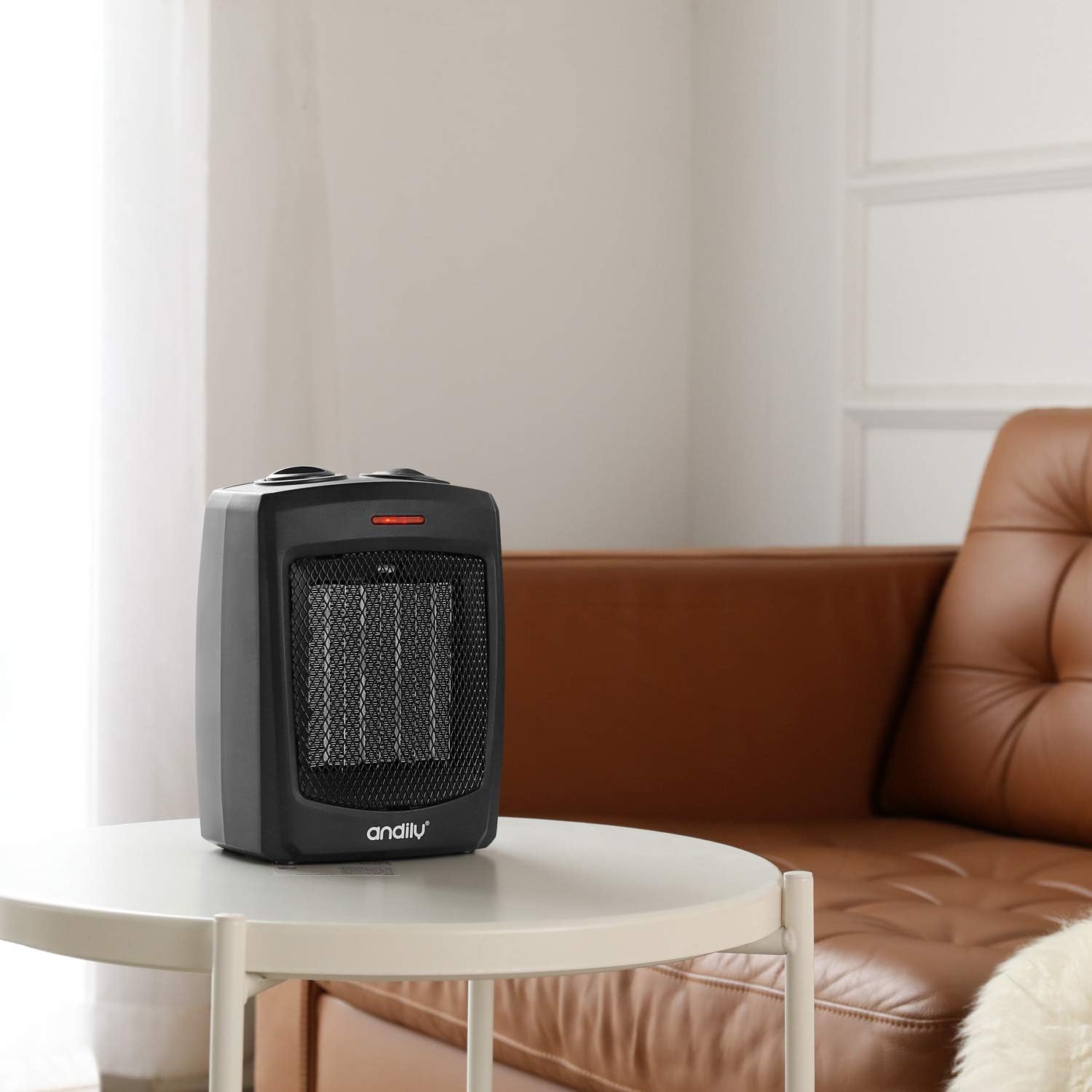 andily Space Heater Electric Heater for Home and Office Ceramic Small Heater with Thermostat, 750W/1500W Black