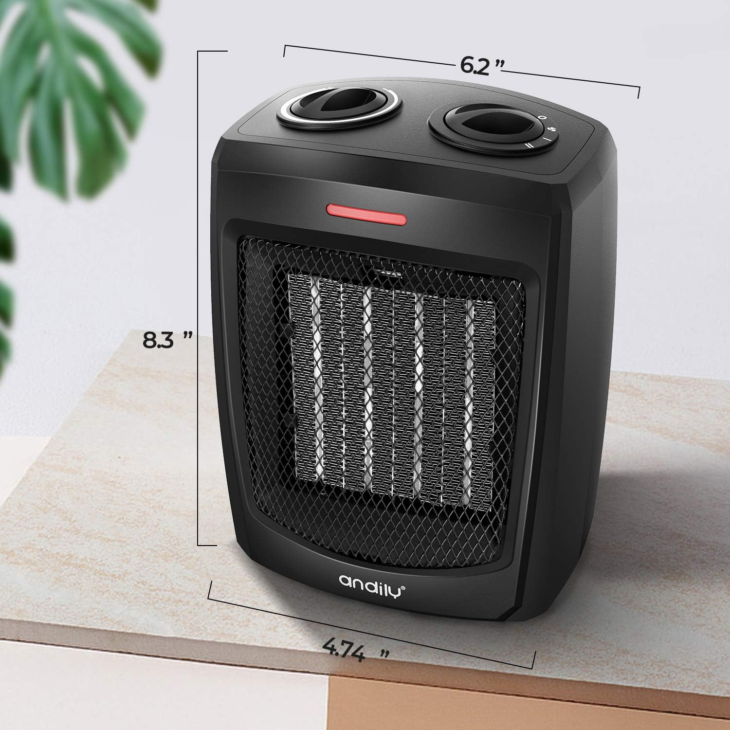 andily Space Heater Electric Heater for Home and Office Ceramic Small Heater with Thermostat, 750W/1500W Black