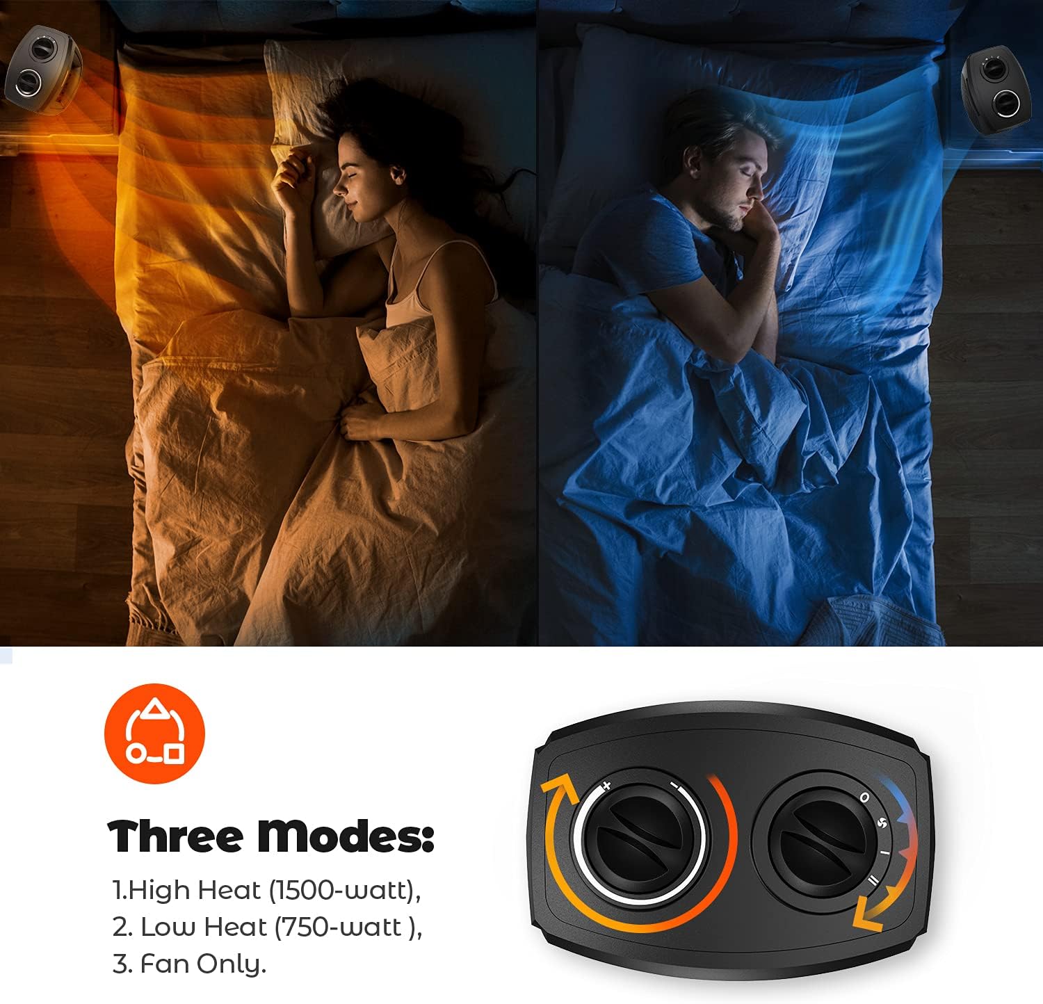 andily Space Heater Electric Heater for Home and Office Ceramic Small Heater with Thermostat, 750W/1500W Black