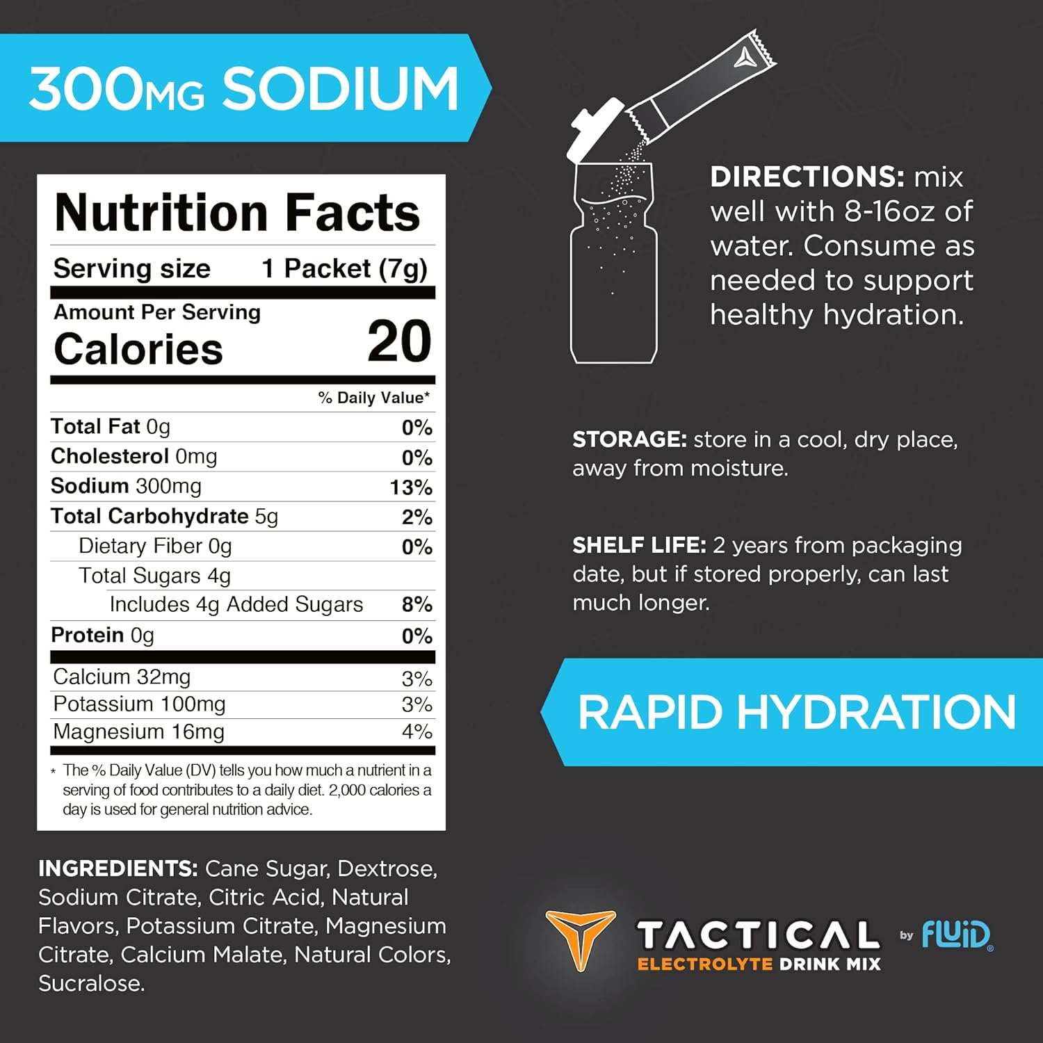 Fluid Tactical - Electrolyte Powder Drink Mix, Travel Ready Stick Packs, Extreme Re-Hydration, Low Sugar, Prevent Dehydration, Eliminate Cramps (Variety Pack)