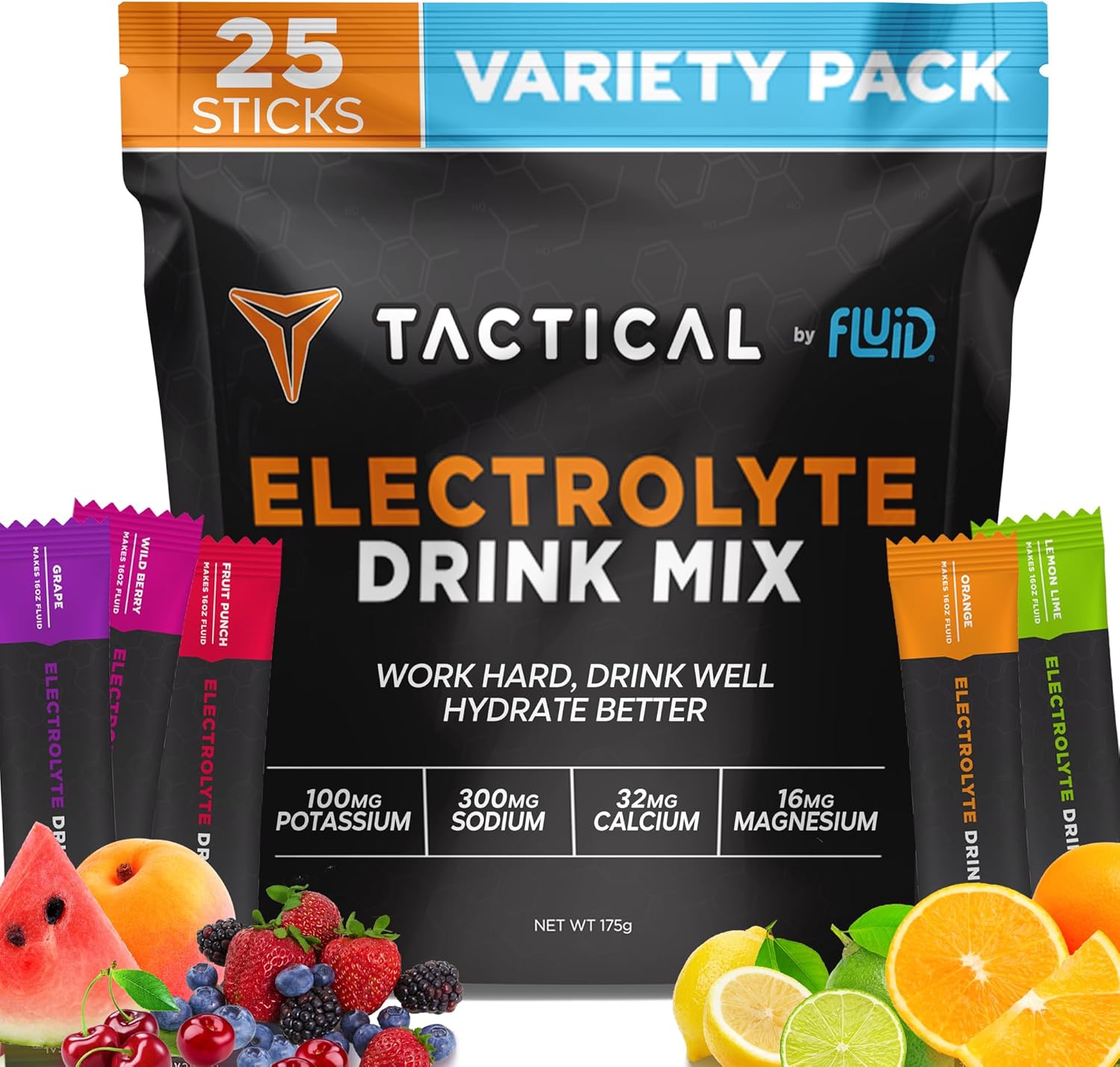 Fluid Tactical - Electrolyte Powder Drink Mix, Travel Ready Stick Packs, Extreme Re-Hydration, Low Sugar, Prevent Dehydration, Eliminate Cramps (Variety Pack)