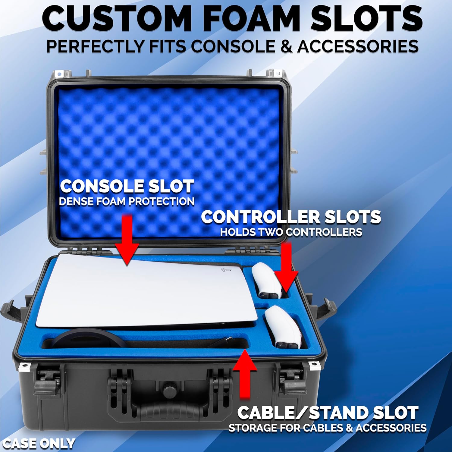 CASEMATIX Hard Shell Travel Case Compatible with PlayStation 5 Console, Controllers, Games and Accessories - Waterproof PS5 Carrying Case with Customized Foam for Both Standard and Digital Editions