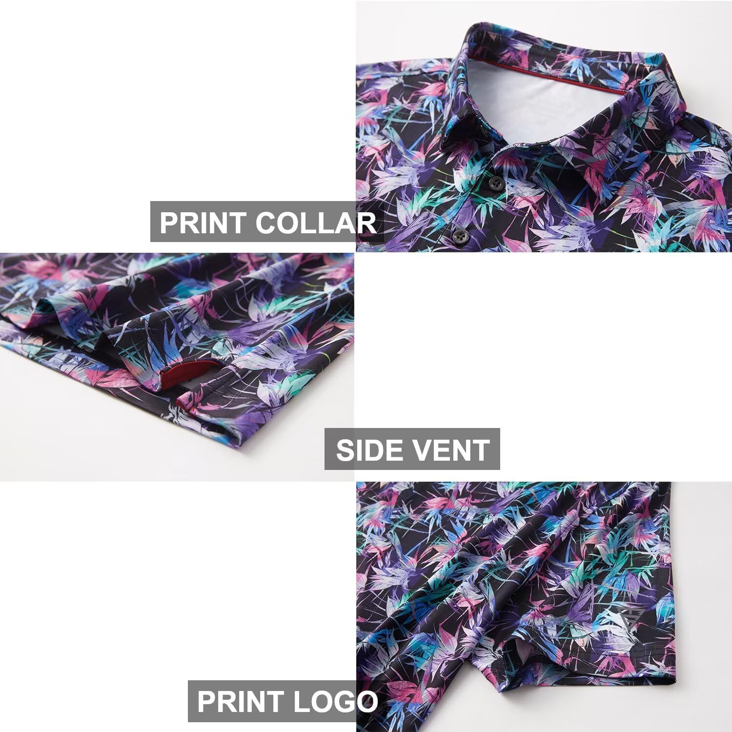 Golf Shirts for Men Dry Fit Short Sleeve Print Performance Moisture Wicking Polo Shirt PRINT Medium Motley Leaf