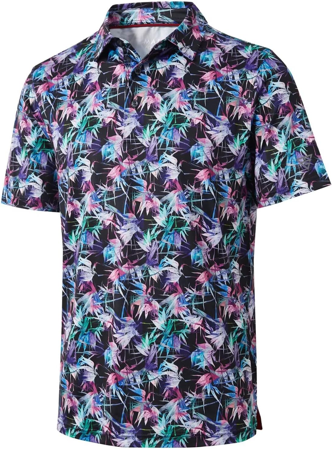 Golf Shirts for Men Dry Fit Short Sleeve Print Performance Moisture Wicking Polo Shirt PRINT Medium Motley Leaf