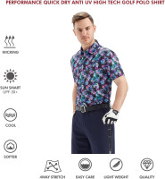 Golf Shirts for Men Dry Fit Short Sleeve Print Performance Moisture Wicking Polo Shirt PRINT Medium Motley Leaf
