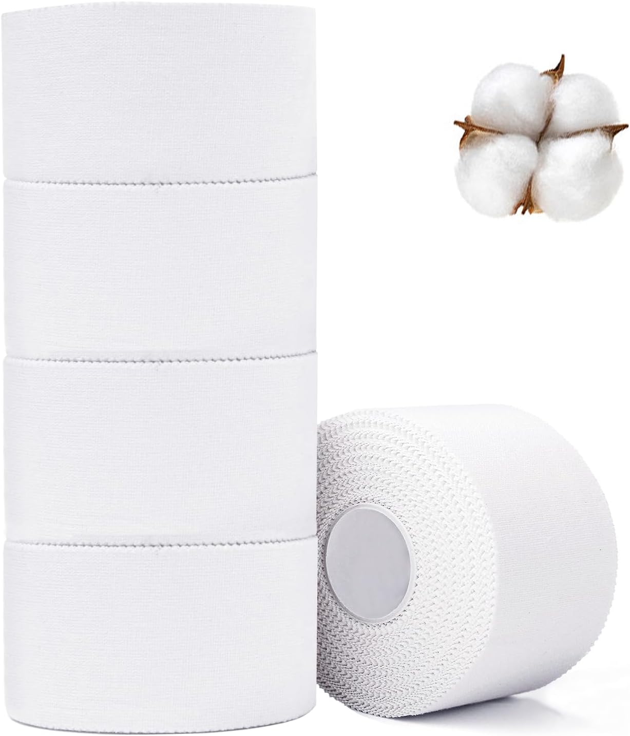 Athletic Tape,5 Pack White Sports Tape,Very Strong No Sticky Residue Wrist Ankle Tape for Gymnastics Boxing Lacrosse Climbing Hockey Bat Athletic Tape White(cotton)-5 Rolls