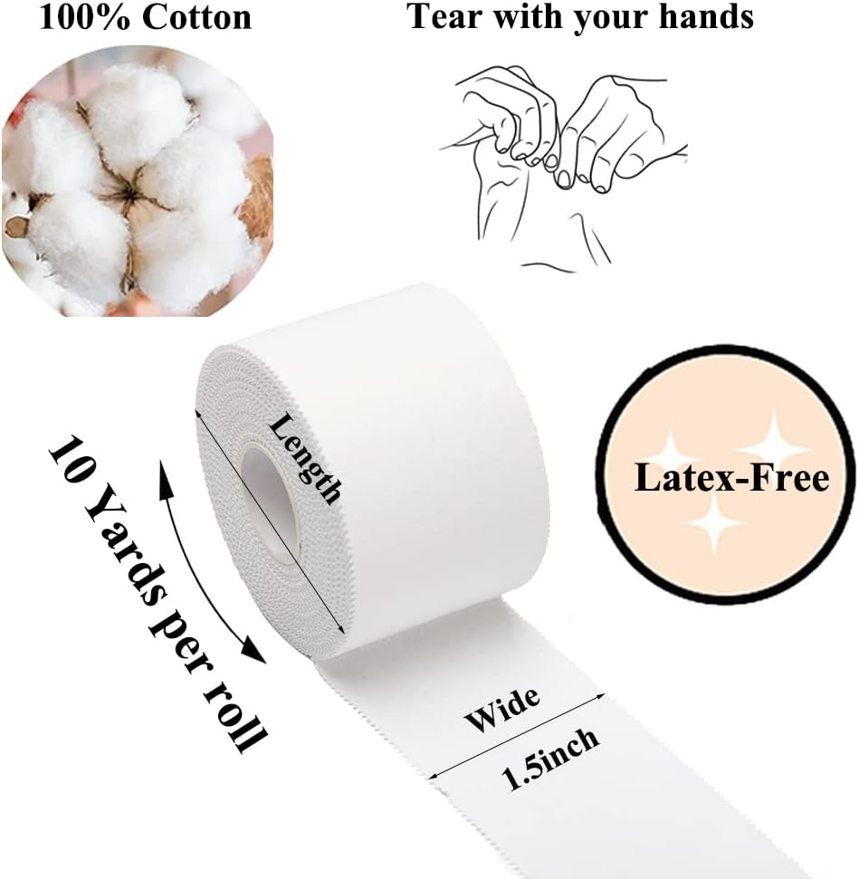 Athletic Tape,5 Pack White Sports Tape,Very Strong No Sticky Residue Wrist Ankle Tape for Gymnastics Boxing Lacrosse Climbing Hockey Bat Athletic Tape White(cotton)-5 Rolls