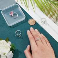 NBEADS 4 Pcs Claw Ring Blank, Adjustable Brass Ring Bases 16.5mm Finger Ring Components 6 Prong Ring Settings Gemstones Cabochon Setting for DIY Ring Jewelry Making, Silver