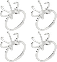 NBEADS 4 Pcs Claw Ring Blank, Adjustable Brass Ring Bases 16.5mm Finger Ring Components 6 Prong Ring Settings Gemstones Cabochon Setting for DIY Ring Jewelry Making, Silver