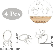 NBEADS 4 Pcs Claw Ring Blank, Adjustable Brass Ring Bases 16.5mm Finger Ring Components 6 Prong Ring Settings Gemstones Cabochon Setting for DIY Ring Jewelry Making, Silver