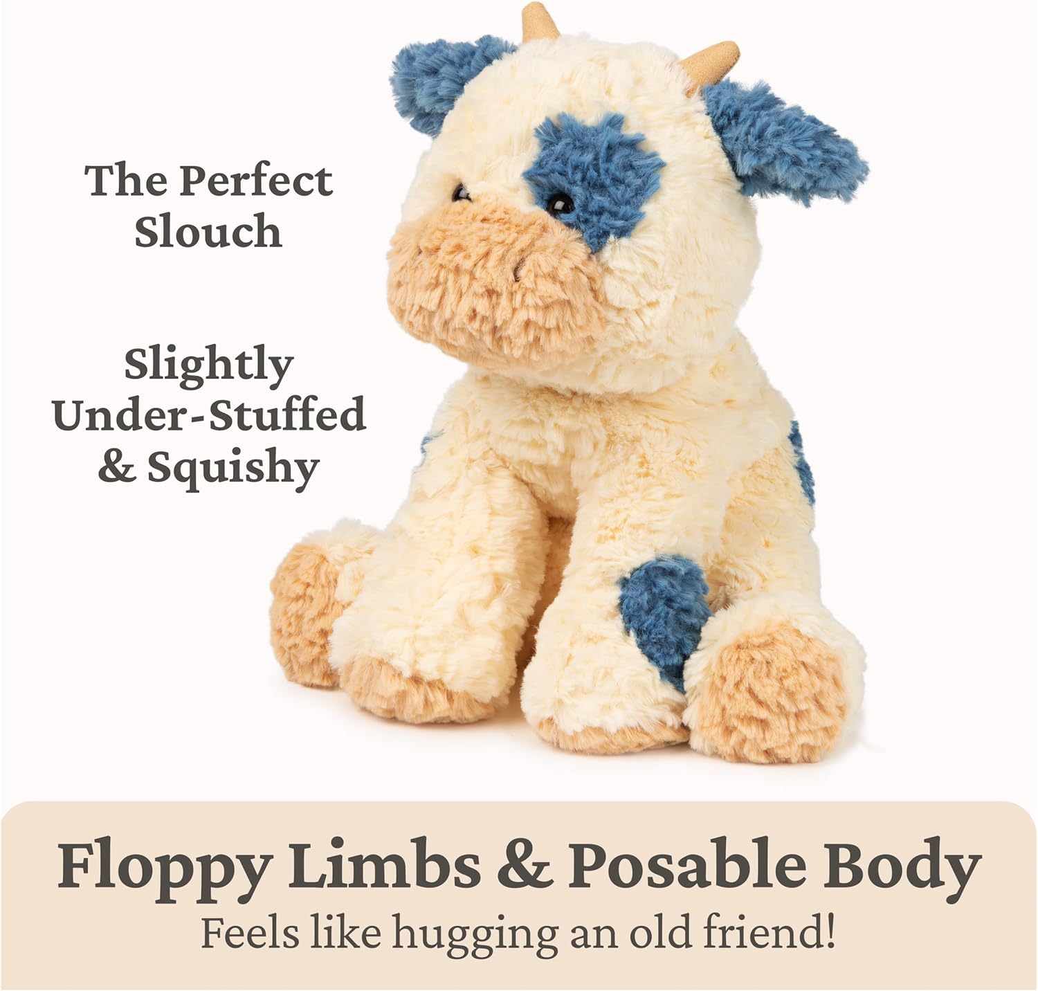 GUND Cozys Collection Cow, Stuffed Animal for Ages 1 and Up, Spring Decor Plush Toy, Cream/Blue, 10”