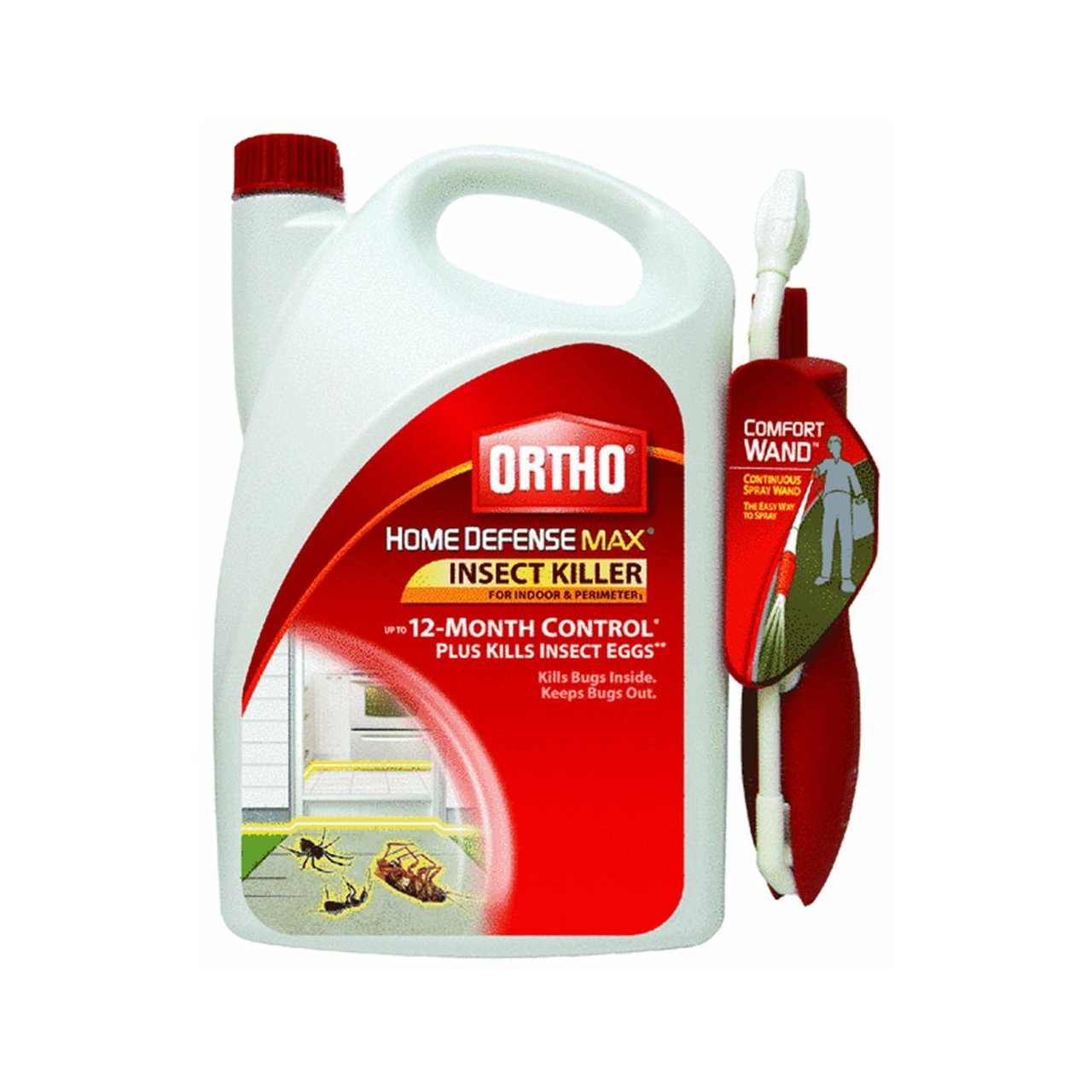 Ortho Home Defense MAX Insect Killer for Indoor & Perimeter1 with Comfort Wand - Kills Ants, Cockroaches, Spiders, Fleas, Ticks & Other Listed Bugs, Creates a Bug Barrier, 1.1 gal.