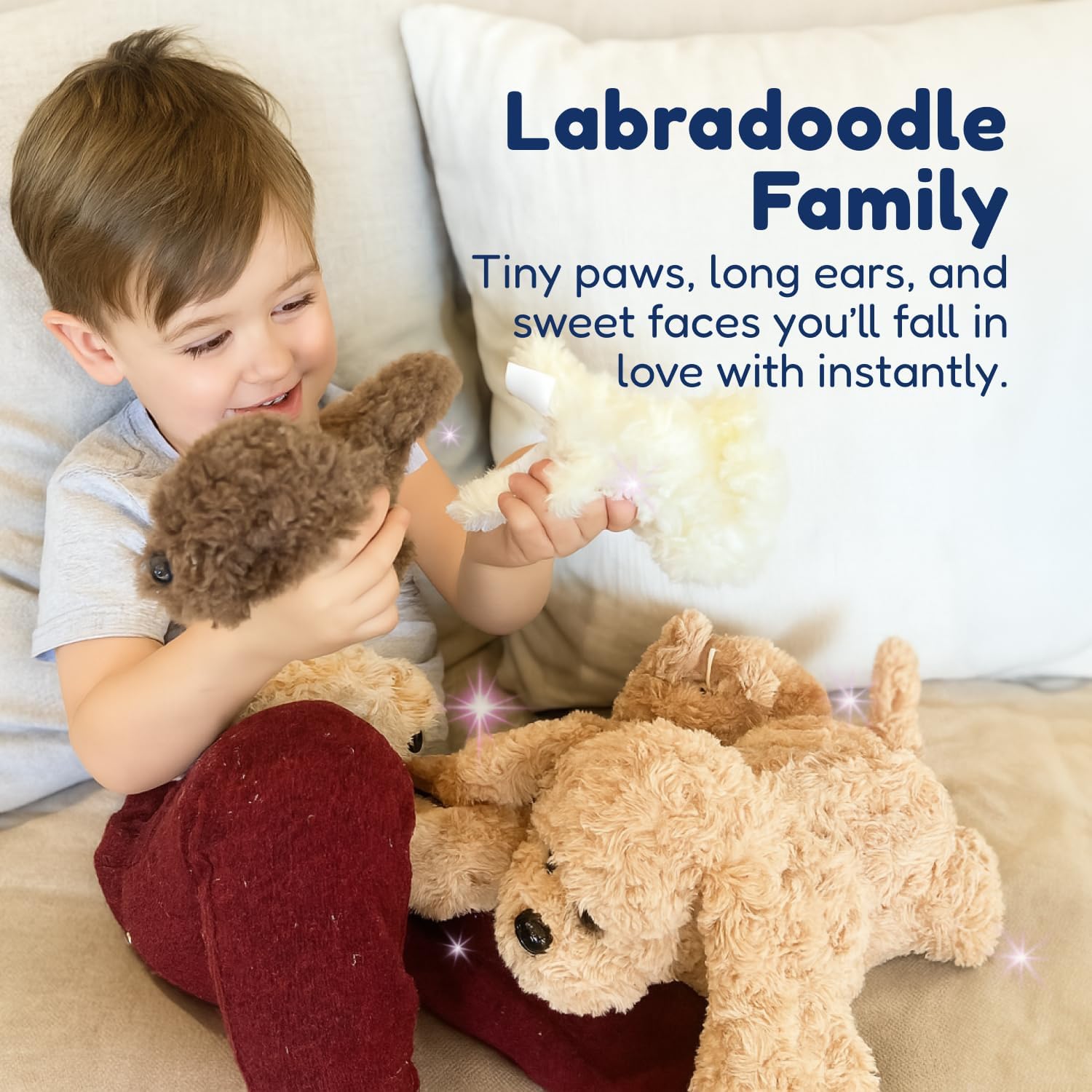 PixieCrush Adopt Me Dog Stuffed Animals for Girls Ages 3 and Up - Plush Labradoodle Dog Pillow with 4 Surprise Puppies Inside - Soft Puppy Toys for Kids - Cute Dogs Plush Set for Imaginative Play Labradoodle & 4 babies