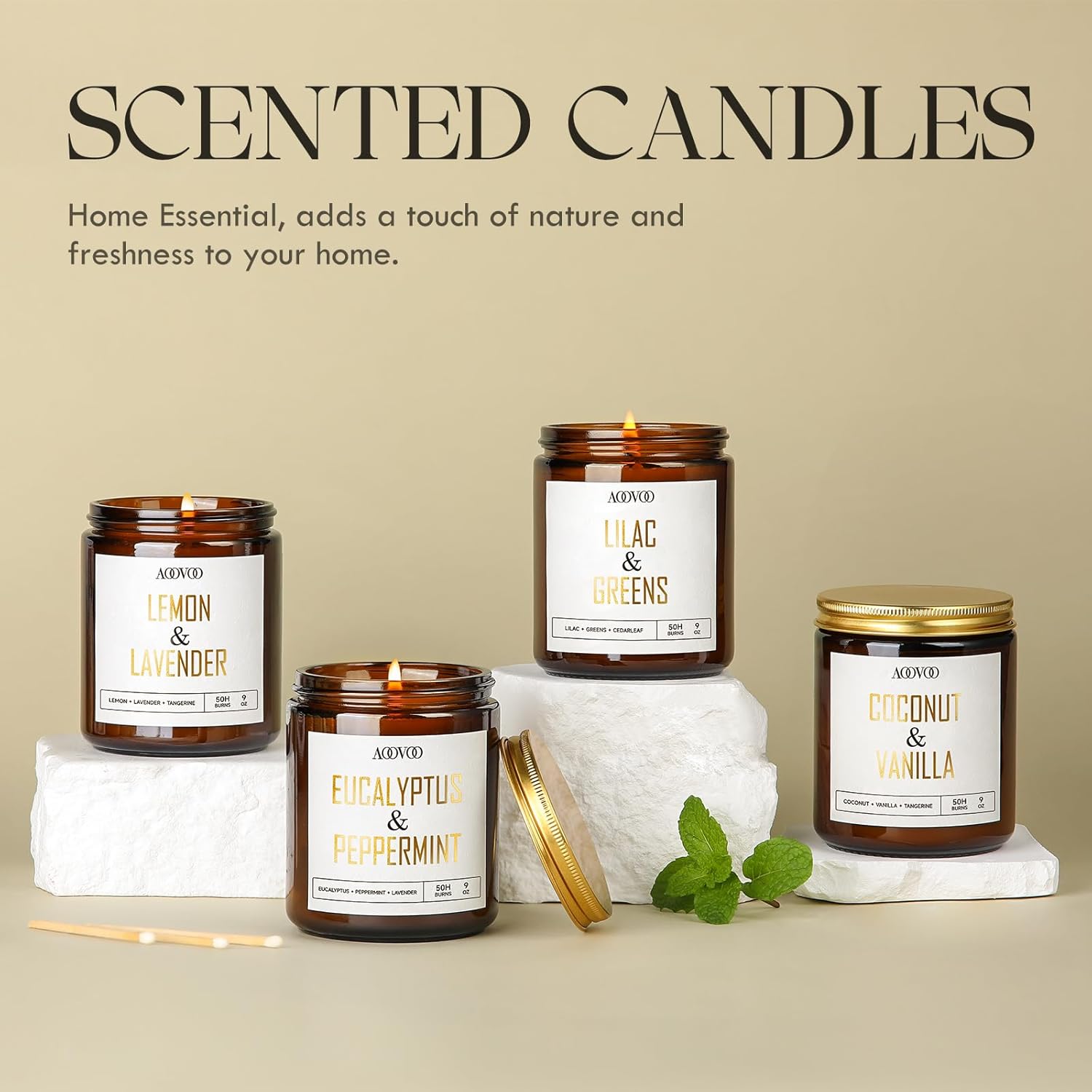 AOOVOO Coconut Vanilla Candles - 9 oz Scented Candles, Aromatherapy Candle, Soy Candle for Home Scented Coconut Vanilla 9 oz