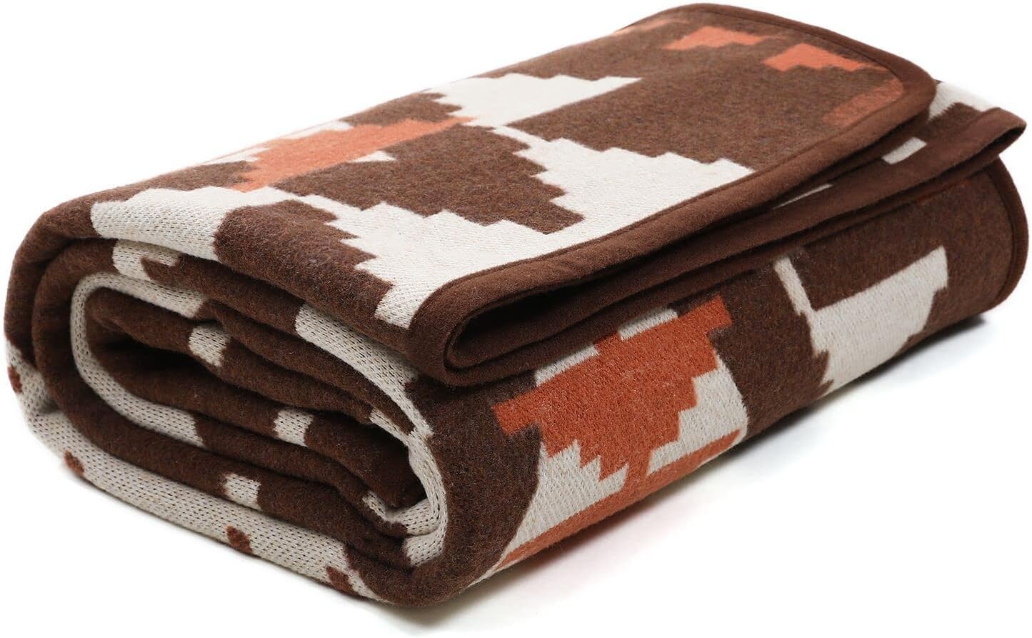 ACUSHLA Merino Wool Camp Blanket - Soft Warm Thick Washable Large Bed Couch Outdoor Camping Sleeping Travel Throw Blanket All Weather, Aztec Brown 79X63 Indian Brown 79