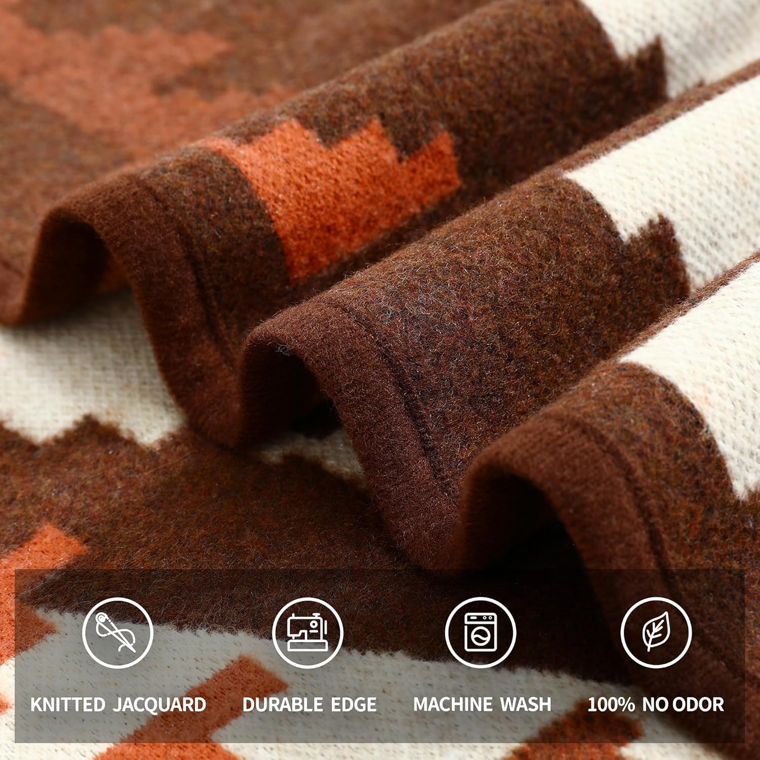 ACUSHLA Merino Wool Camp Blanket - Soft Warm Thick Washable Large Bed Couch Outdoor Camping Sleeping Travel Throw Blanket All Weather, Aztec Brown 79X63 Indian Brown 79