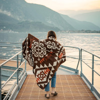 ACUSHLA Merino Wool Camp Blanket - Soft Warm Thick Washable Large Bed Couch Outdoor Camping Sleeping Travel Throw Blanket All Weather, Aztec Brown 79X63 Indian Brown 79