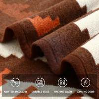 ACUSHLA Merino Wool Camp Blanket - Soft Warm Thick Washable Large Bed Couch Outdoor Camping Sleeping Travel Throw Blanket All Weather, Aztec Brown 79X63 Indian Brown 79