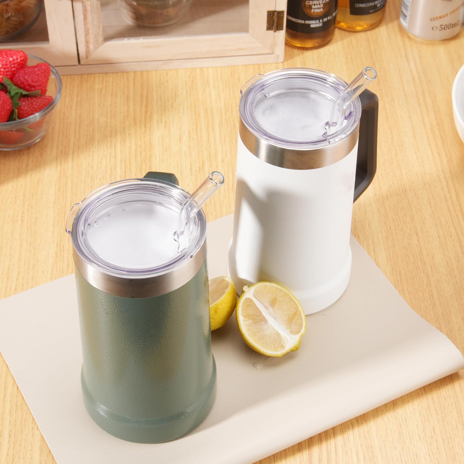 2PCs Cup Lids for Stanley 24oz Stay-Chill Beer Stein/Insulated Stainless Steel Party Mug, Clear Replacement Cup Lids with Sealing Silicone Ring, Drinking Cup Covers (Mug NOT Included) 2 Lids for Stanley 24oz Beer Mug