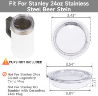 2PCs Cup Lids for Stanley 24oz Stay-Chill Beer Stein/Insulated Stainless Steel Party Mug, Clear Replacement Cup Lids with Sealing Silicone Ring, Drinking Cup Covers (Mug NOT Included) 2 Lids for Stanley 24oz Beer Mug