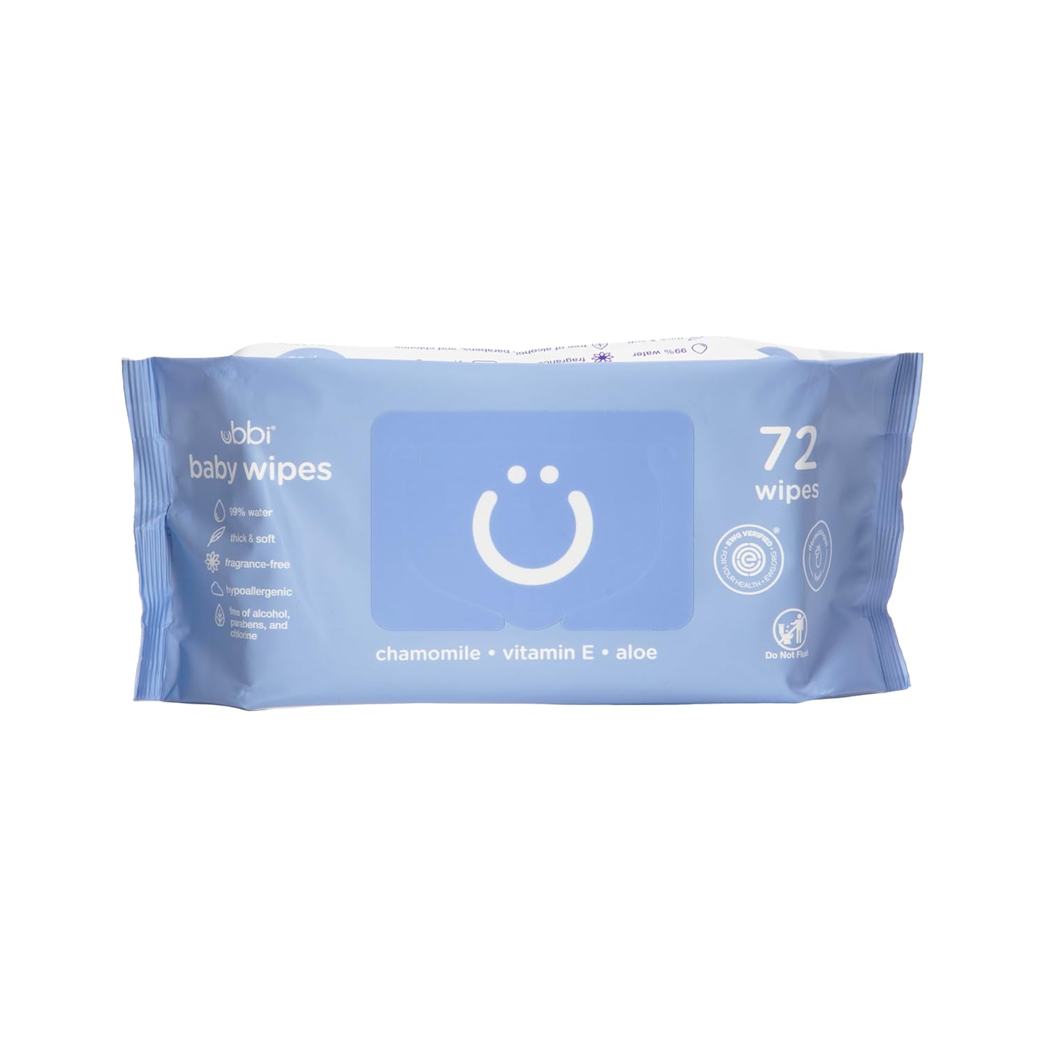 Ubbi Fragrance-Free Baby Wipes, 99% Water Based, Plant Based Wipes, Hypoallergenic for Sensitive Skin with Chamomile, Vitamin E & Aloe, EWG Verified, Value Pack, 3 Pack (216 Wipes Total) 72 Count (Pack of 3)