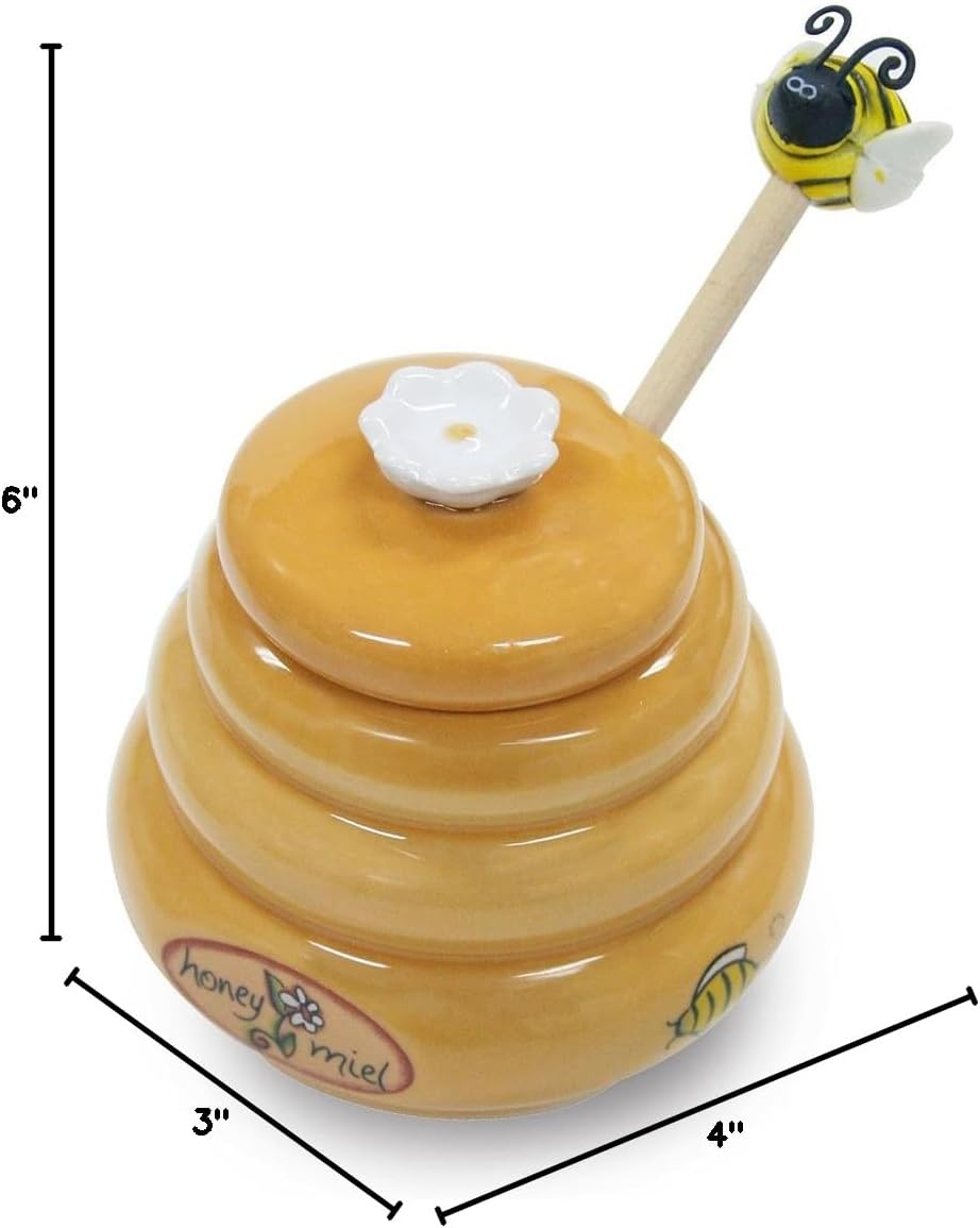 Joie Ceramic Beehive Honey Pot and Wooden Dipper, Mini